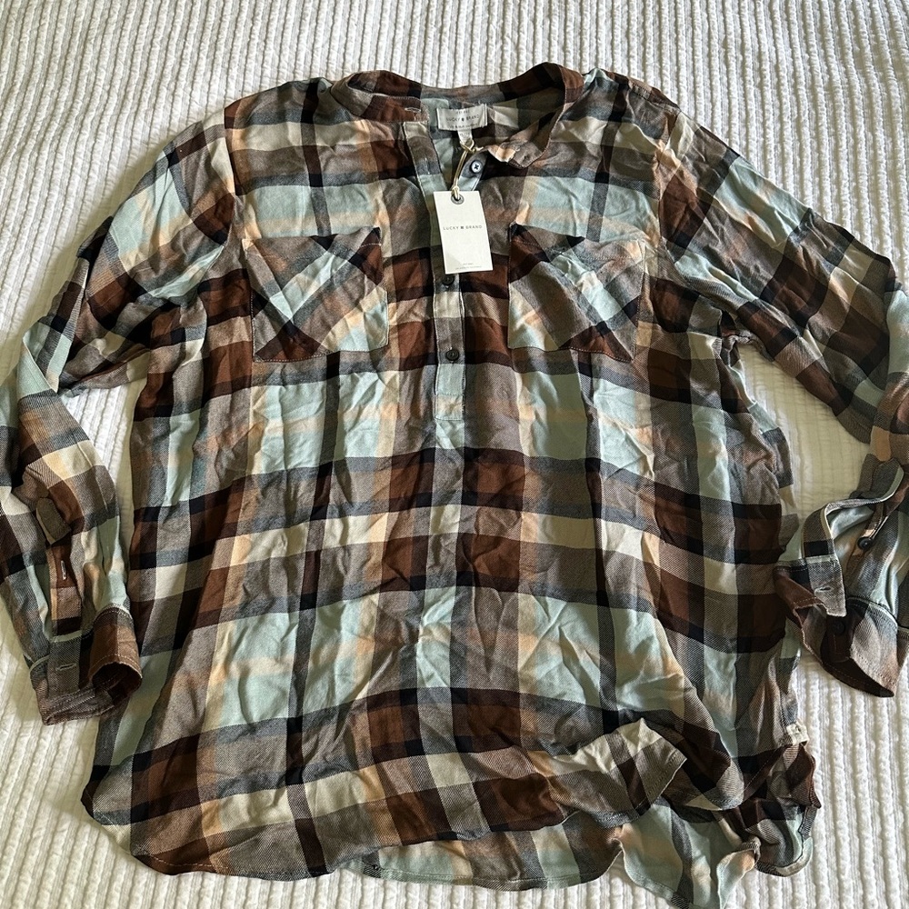 xl blue and brown lucky brand flannel